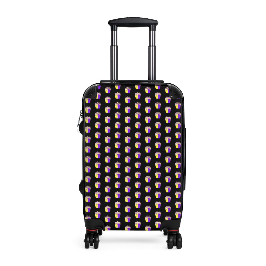Getrott Cruise Ship Purple Yellow Pattern Black Cabin Suitcase Inner Pockets Extended Storage Adjustable Telescopic Handle Inner Pockets Double wheeled Polycarbonate Hard-shell Built-in Lock