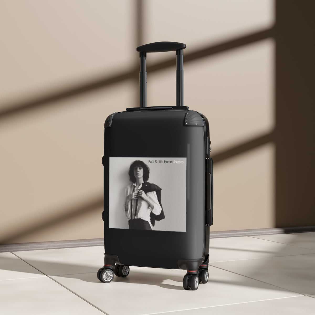 Getrott Patti Smith Horses 1975 Black Cabin Suitcase Inner Pockets Extended Storage Adjustable Telescopic Handle Inner Pockets Double wheeled Polycarbonate Hard-shell Built-in Lock