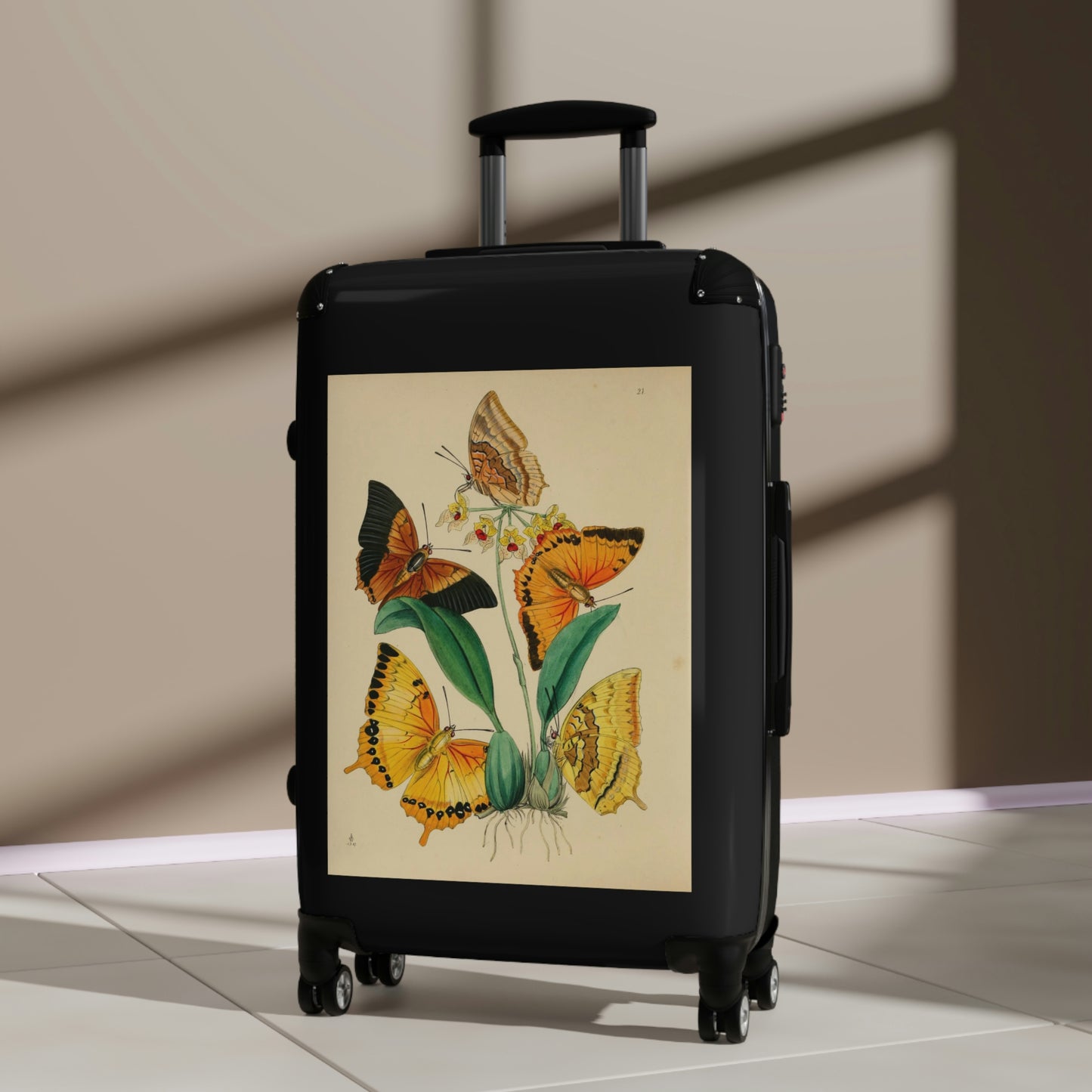 Getrott Butterflies Macrolepidopteran Rhopalocera Yellow Lepidoptera Cabin Suitcase Rolling Luggage Inner Pockets Extended Storage Adjustable Telescopic Handle Inner Pockets Double wheeled Polycarbonate Hard-shell Built-in Lock