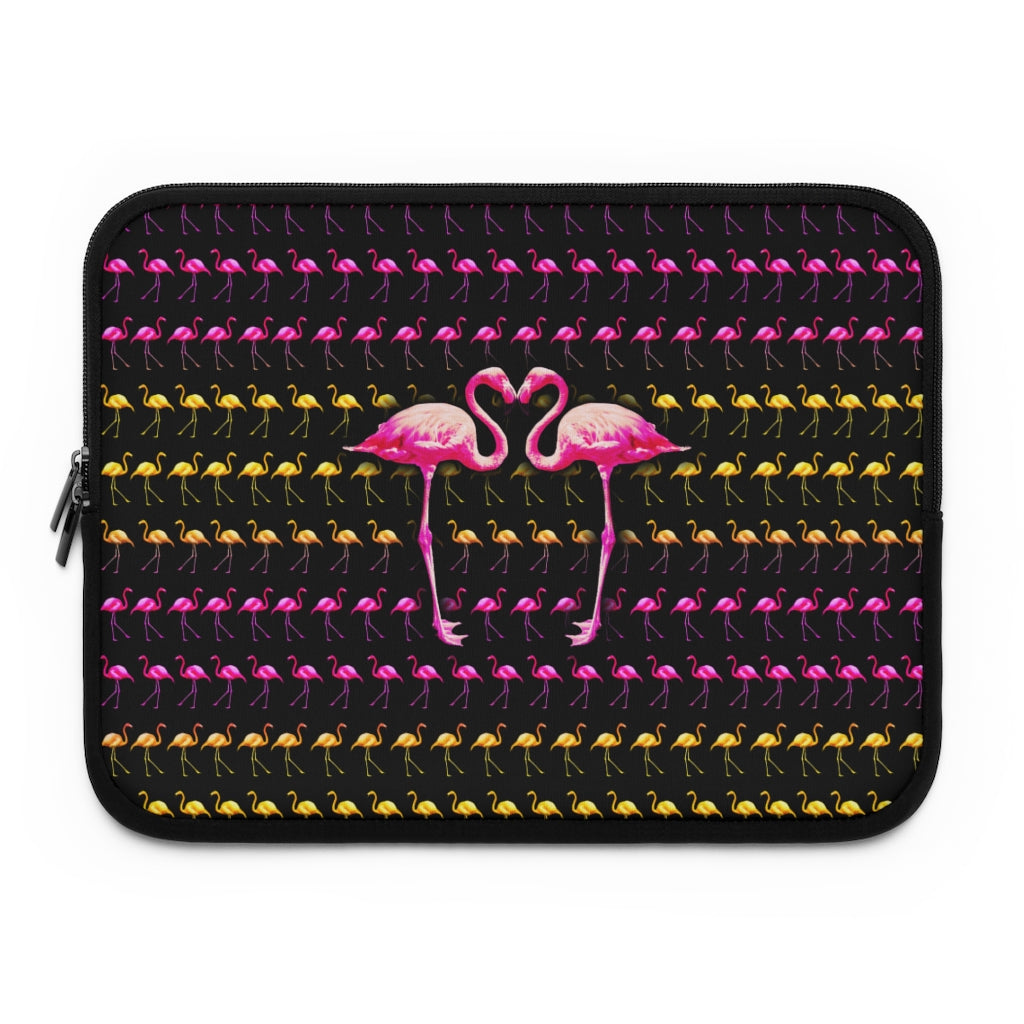 Getrott Pink Yellow Flamingos Kissing Pattern Black Laptop Sleeve-Laptop Sleeve-Geotrott