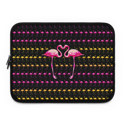 Getrott Pink Yellow Flamingos Kissing Pattern Black Laptop Sleeve-Laptop Sleeve-Geotrott