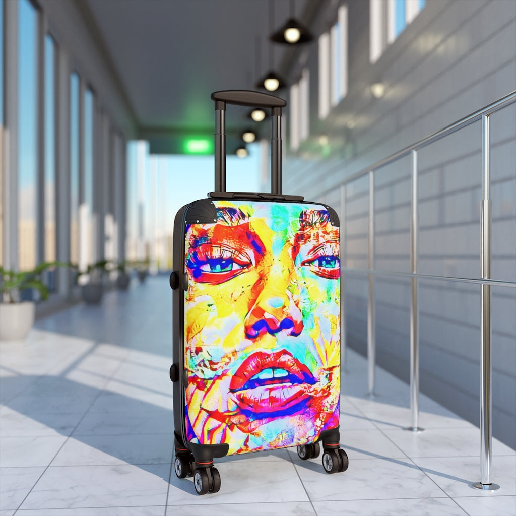 Getrott Mia Face Graffiti Art Cabin Suitcase Inner Pockets Extended Storage Adjustable Telescopic Handle Inner Pockets Double wheeled Polycarbonate Hard-shell Built-in Lock
