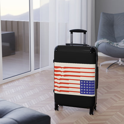 Getrott US Flag Guns for Stripes Planes for Stars 1970 World Classic Poster Black Cabin Suitcase Extended Storage Adjustable Telescopic Handle Double wheeled Polycarbonate Hard-shell Built-in Lock-Bags-Geotrott