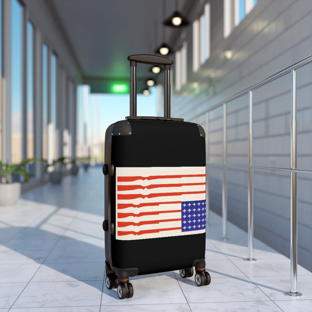 Getrott US Flag Guns for Stripes Planes for Stars 1970 World Classic Poster Black Cabin Suitcase Extended Storage Adjustable Telescopic Handle Double wheeled Polycarbonate Hard-shell Built-in Lock-Bags-Geotrott