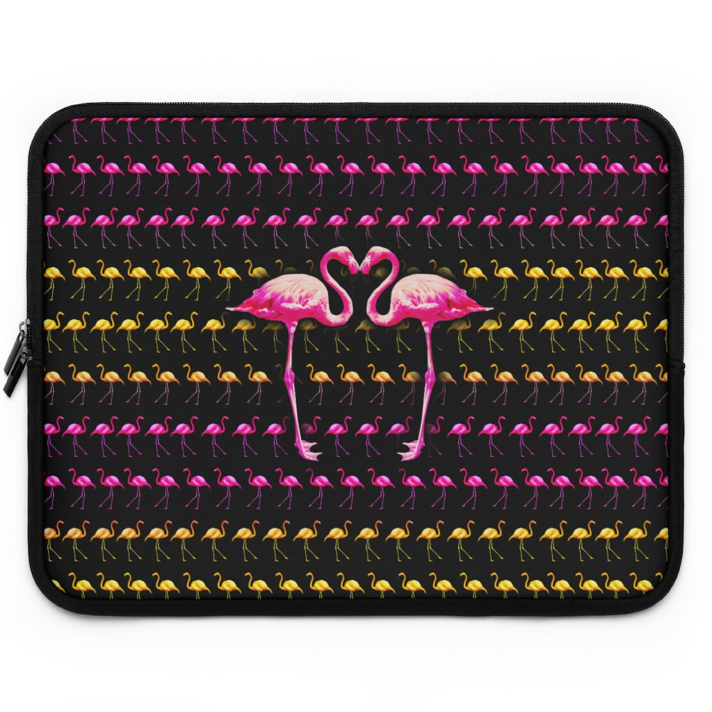 Getrott Pink Yellow Flamingos Kissing Pattern Black Laptop Sleeve