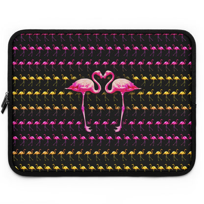 Getrott Pink Yellow Flamingos Kissing Pattern Black Laptop Sleeve-Laptop Sleeve-Geotrott