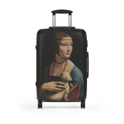 Getrott The Lady with an Ermine by Leonardo Da Vinci Black Cabin Suitcase Extended Storage Adjustable Telescopic Handle Double wheeled Polycarbonate Hard-shell Built-in Lock-Bags-Geotrott