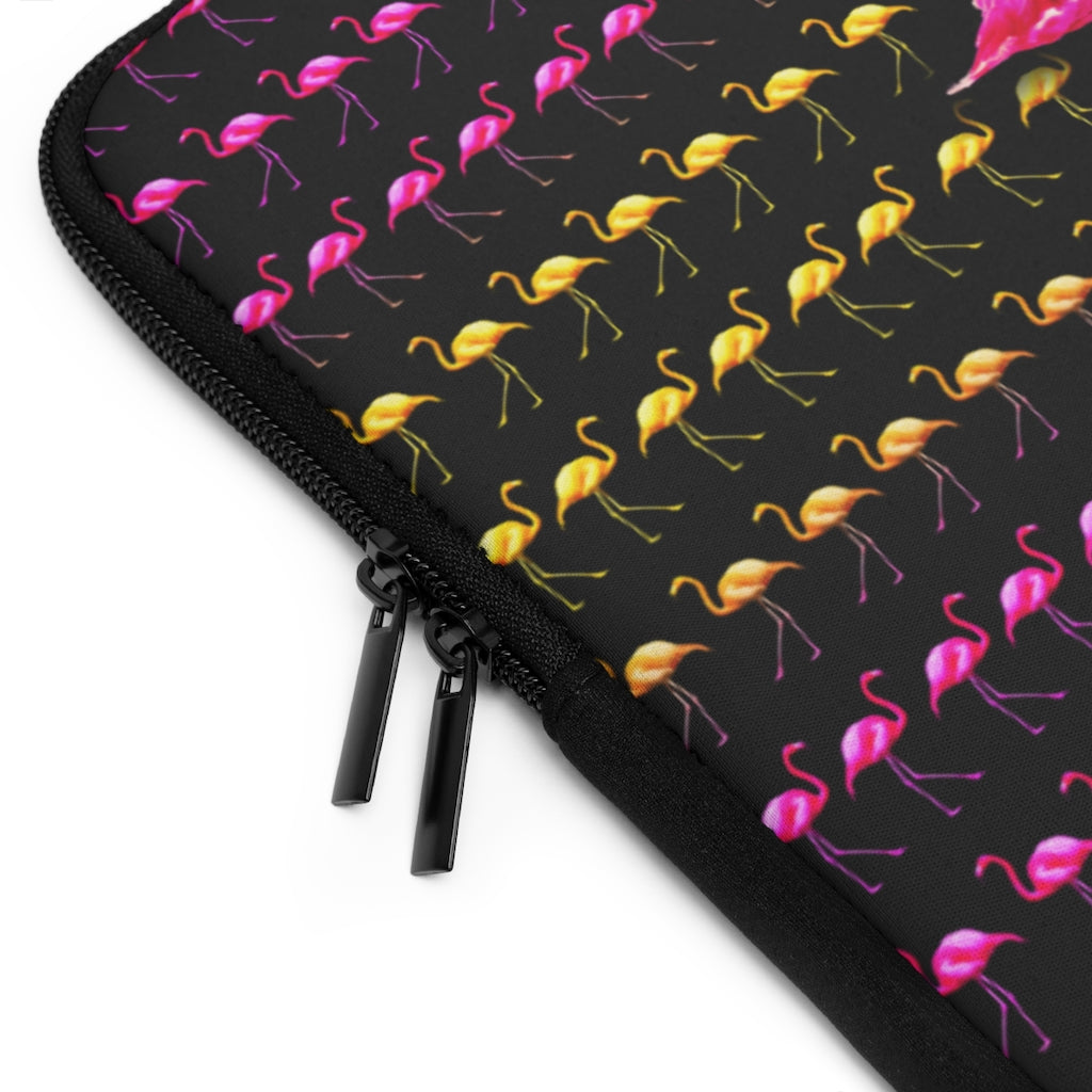 Getrott Pink Flamingo Birds Kissing Black Laptop Sleeve