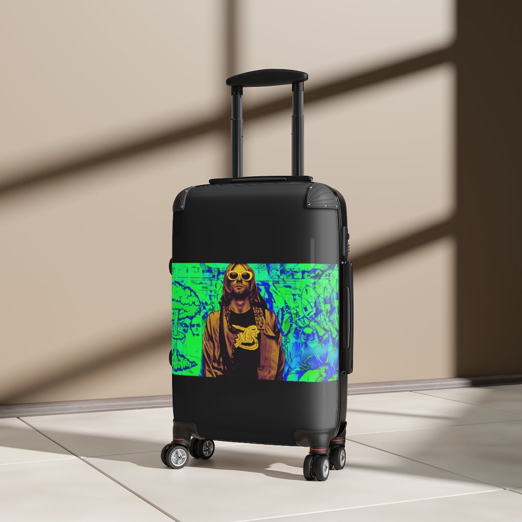 Getrott Nirvana Green Graffiti Kurt Cobain Punk Cabin Suitcase Extended Storage Adjustable Telescopic Handle Double wheeled Polycarbonate Hard-shell Built-in Lock-Bags-Geotrott