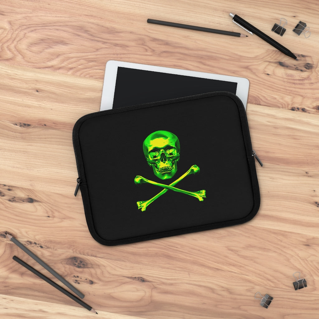 Getrott Green Skull and Bones Black Laptop Sleeve-Laptop Sleeve-Geotrott