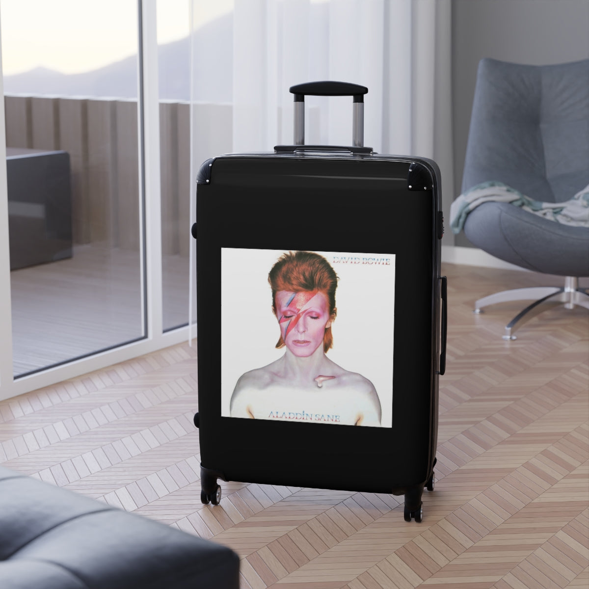 Getrott David Bowie Aladdin Sane 1973 Black Cabin Suitcase Extended Storage Adjustable Telescopic Handle Double wheeled Polycarbonate Hard-shell Built-in Lock-Bags-Geotrott