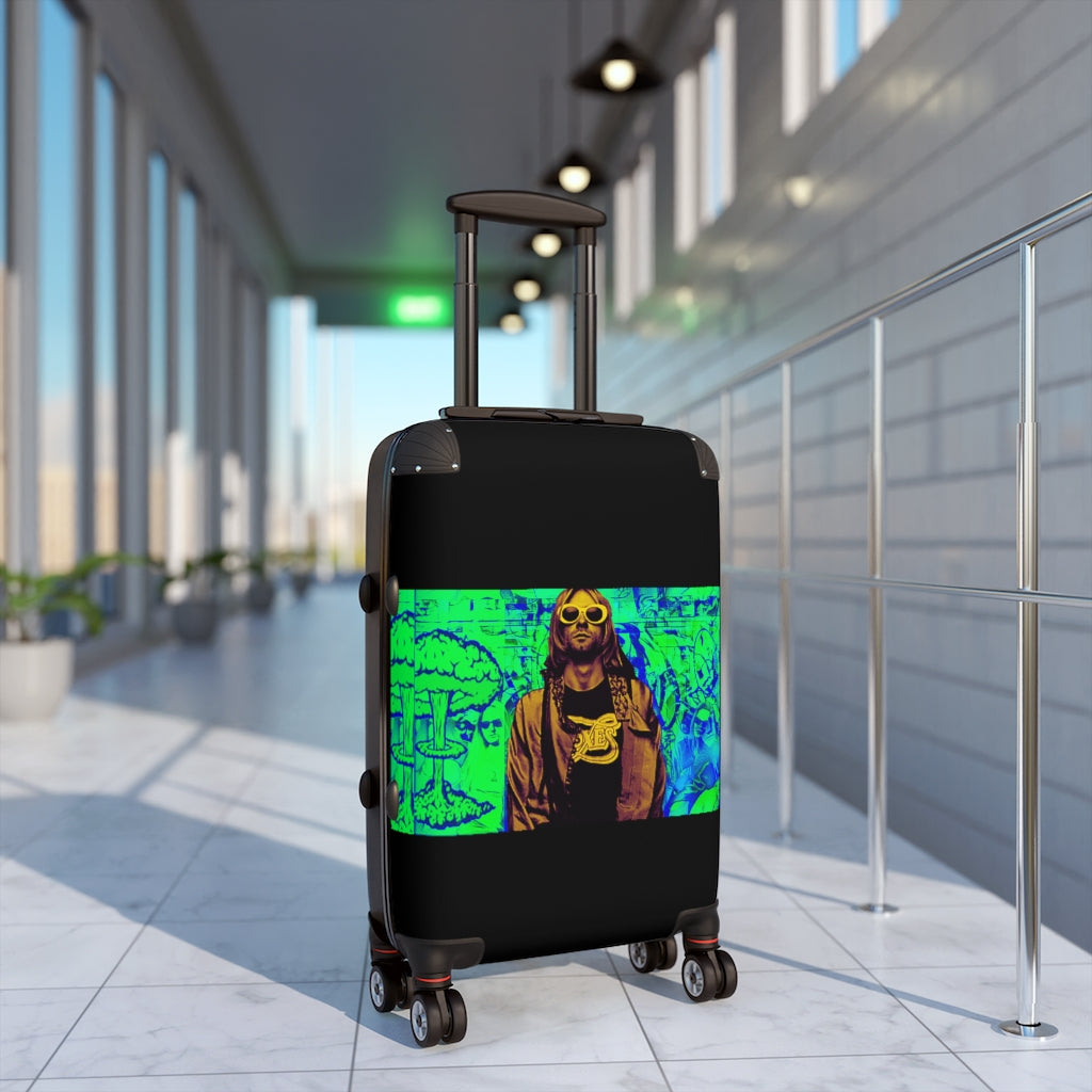 Getrott Nirvana Green Graffiti Kurt Cobain Punk Cabin Suitcase Extended Storage Adjustable Telescopic Handle Double wheeled Polycarbonate Hard-shell Built-in Lock-Bags-Geotrott