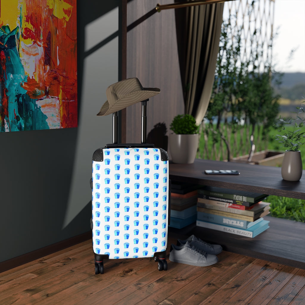 Getrott Cruise Ship Turquoise Pattern White Cabin Luggage Inner Pockets Extended Storage Adjustable Telescopic Handle Inner Pockets Double wheeled Polycarbonate Hard-shell Built-in Lock