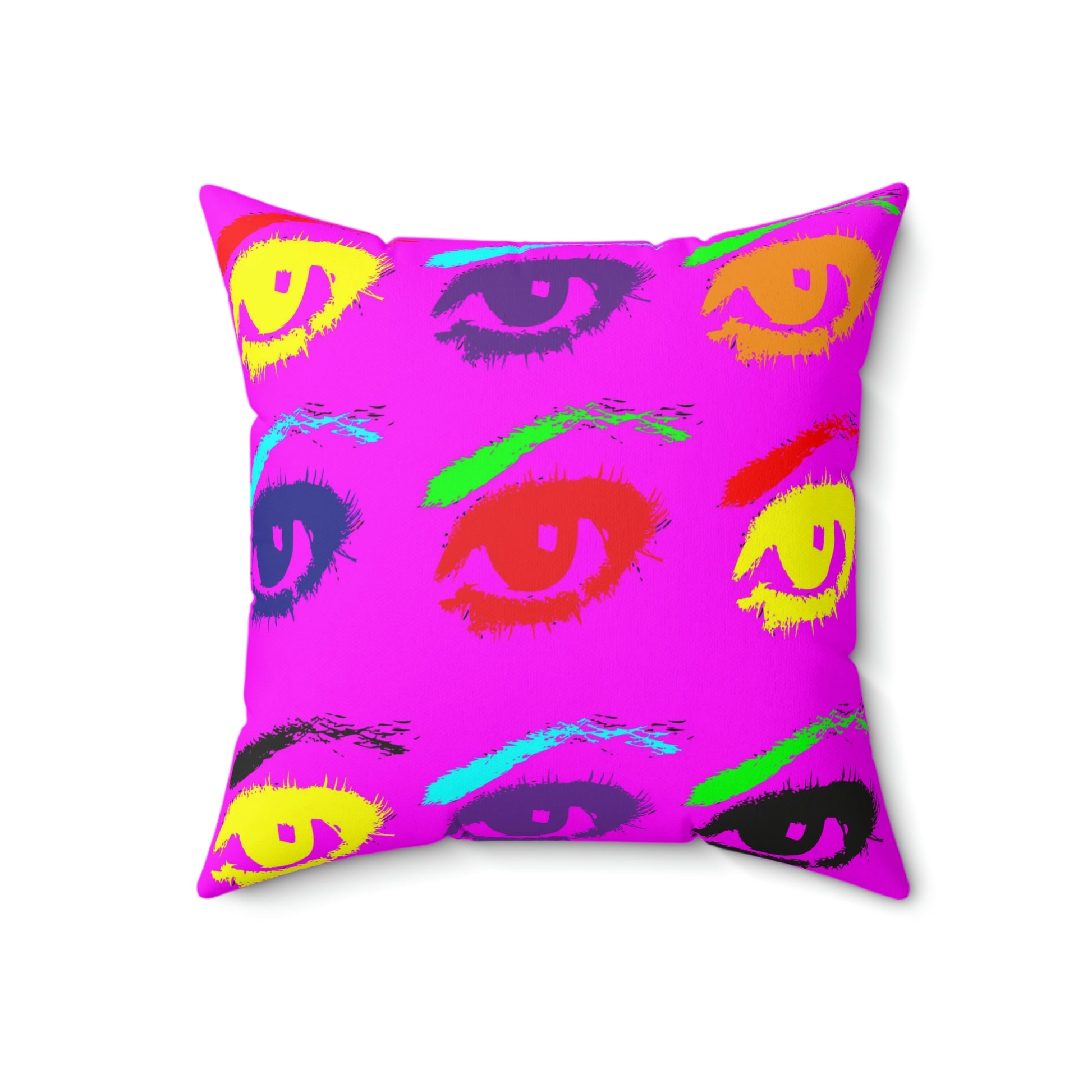 Geotrott Pink Warhol Style Eyes Art Multy Colored Eyes Grid Spun Polyester Square Pillow