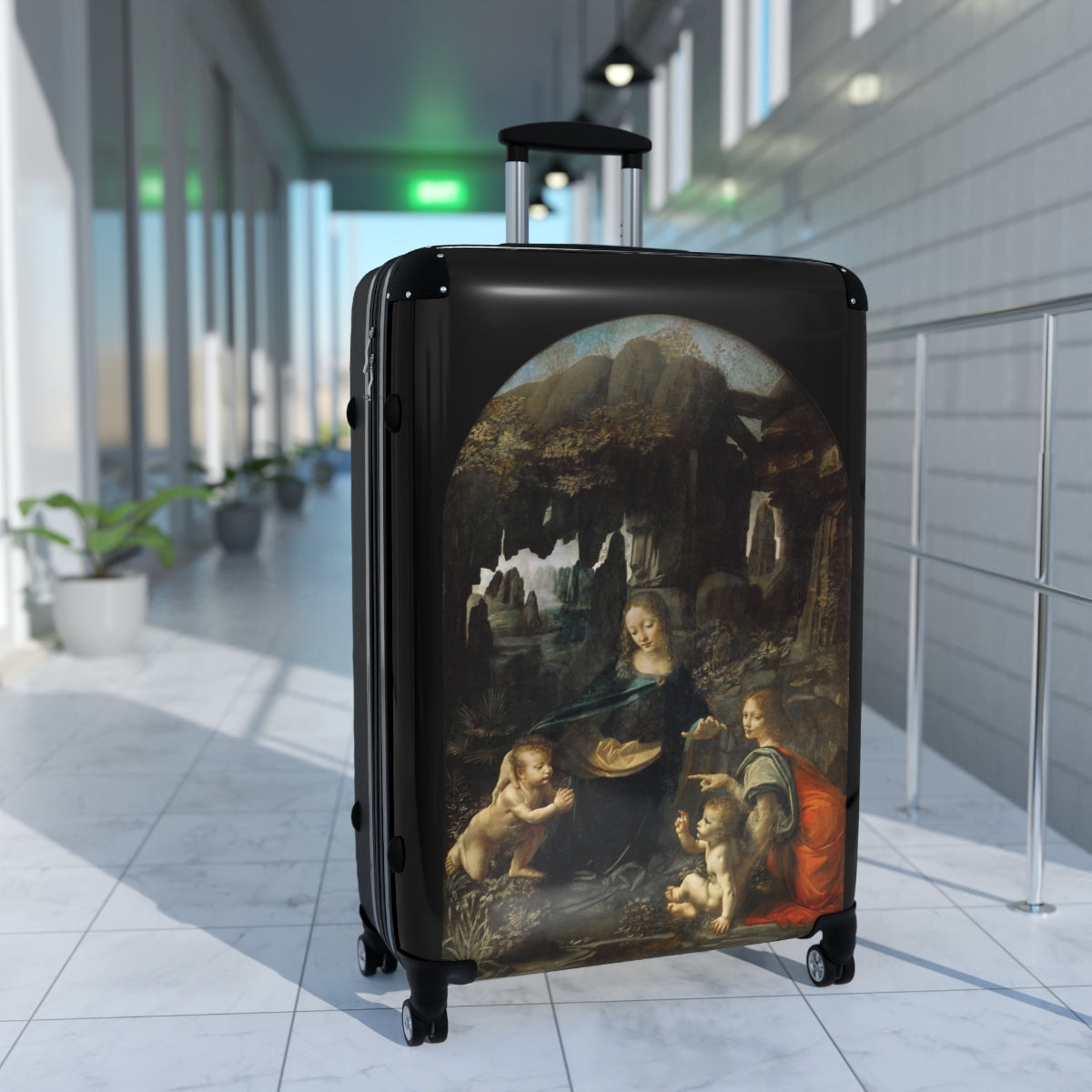 Getrott The Virgin of the Rocks by Leonardo Da Vinci Black Cabin Suitcase Extended Storage Adjustable Telescopic Handle Double wheeled Polycarbonate Hard-shell Built-in Lock-Bags-Geotrott