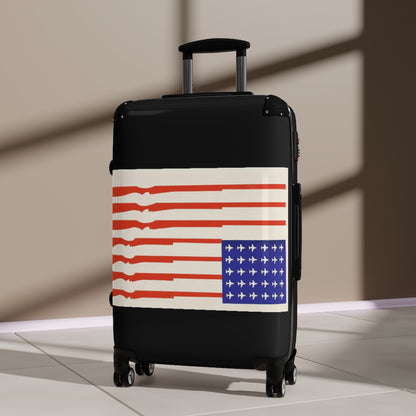 Getrott US Flag Guns for Stripes Planes for Stars 1970 World Classic Poster Black Cabin Suitcase Extended Storage Adjustable Telescopic Handle Double wheeled Polycarbonate Hard-shell Built-in Lock-Bags-Geotrott