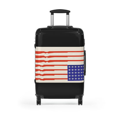 Getrott US Flag Guns for Stripes Planes for Stars 1970 World Classic Poster Black Cabin Suitcase Extended Storage Adjustable Telescopic Handle Double wheeled Polycarbonate Hard-shell Built-in Lock-Bags-Geotrott