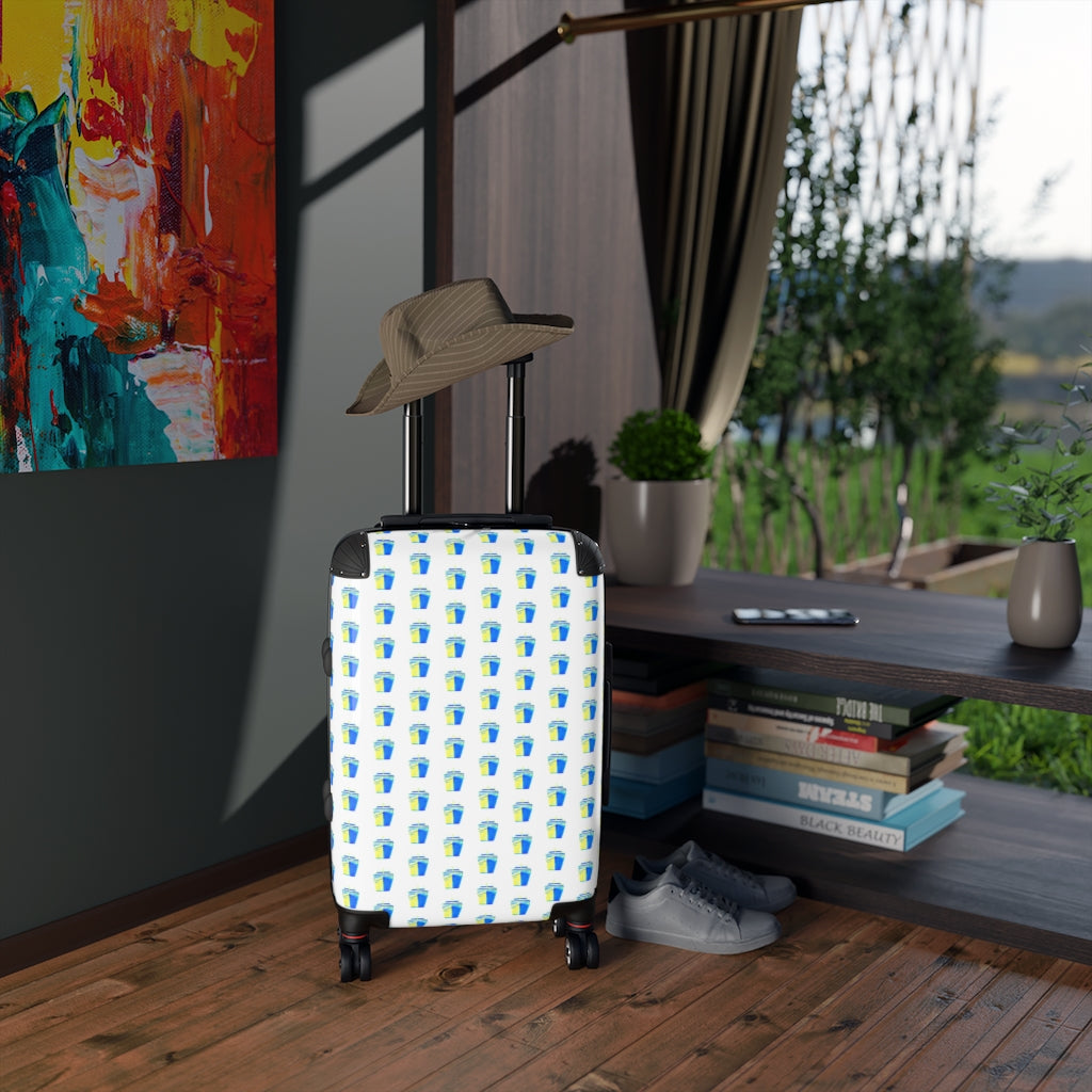 Getrott Cruise Ship Blue Pattern White Cabin Luggage Inner Pockets Extended Storage Adjustable Telescopic Handle Inner Pockets Double wheeled Polycarbonate Hard-shell Built-in Lock