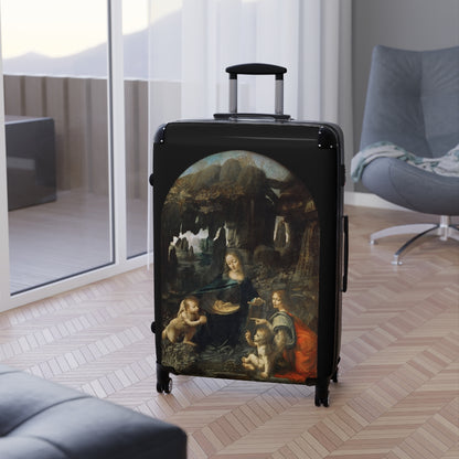 Getrott The Virgin of the Rocks by Leonardo Da Vinci Black Cabin Suitcase Extended Storage Adjustable Telescopic Handle Double wheeled Polycarbonate Hard-shell Built-in Lock-Bags-Geotrott