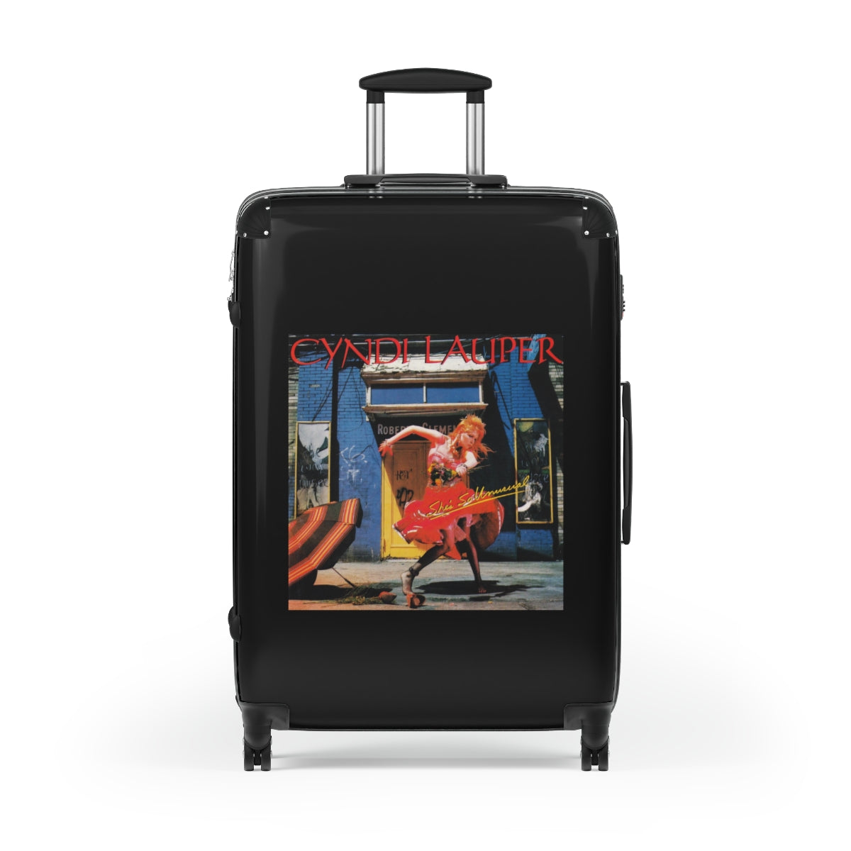 Getrott Cyndi Lauper Shes So Unusual 1983 Black Cabin Suitcase Extended Storage Adjustable Telescopic Handle Double wheeled Polycarbonate Hard-shell Built-in Lock-Bags-Geotrott