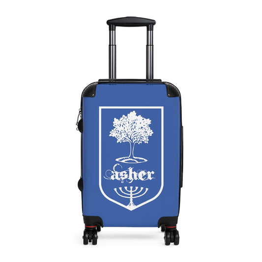 Getrott Tribes of Israel Asher Blue Cabin Suitcase Inner Pockets Extended Storage Adjustable Telescopic Handle Inner Pockets Double wheeled Polycarbonate Hard-shell Built-in Lock