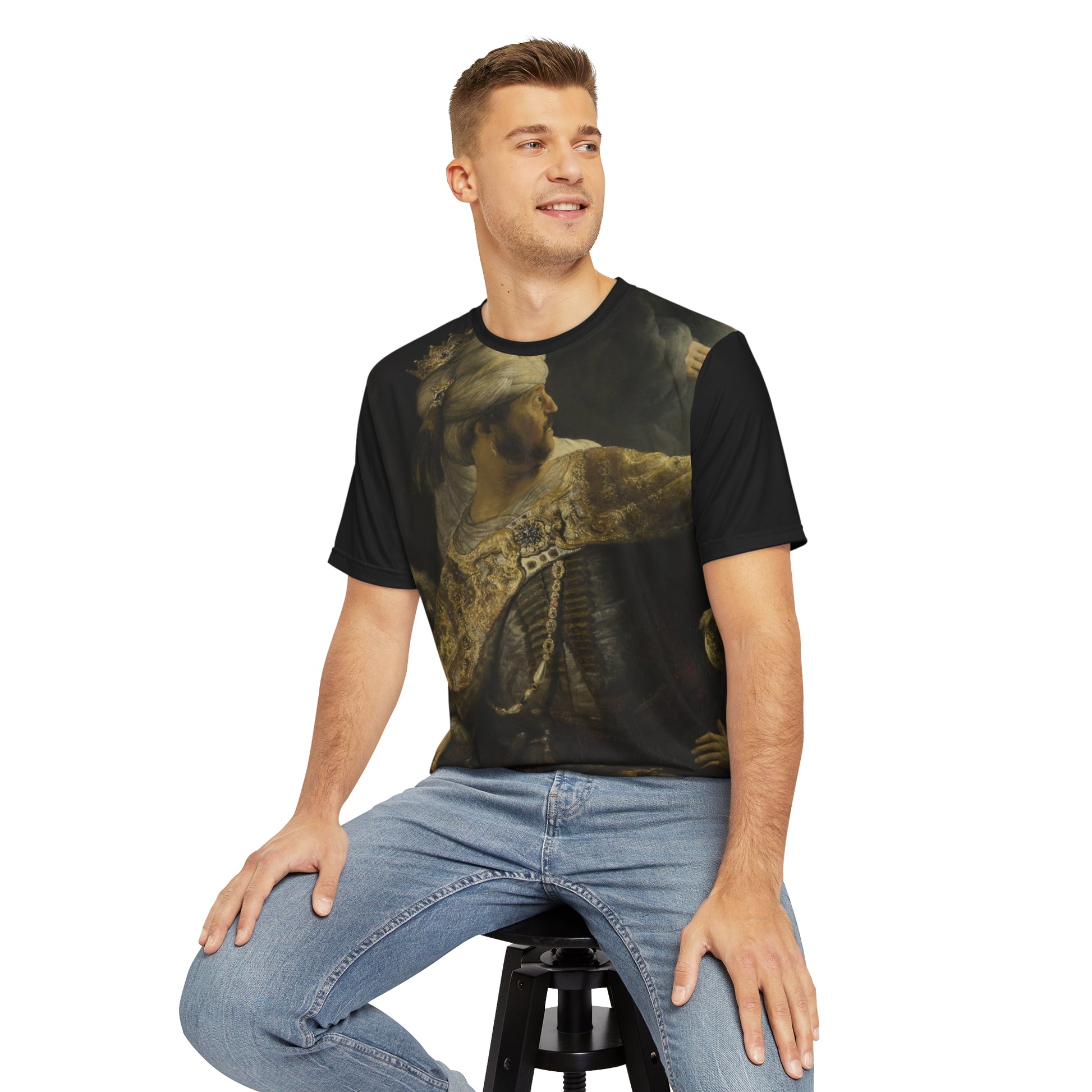 Belshazzars Feast Painting by Rembrandt Classic Art Men's Polyester Tee (AOP)-All Over Prints-Geotrott