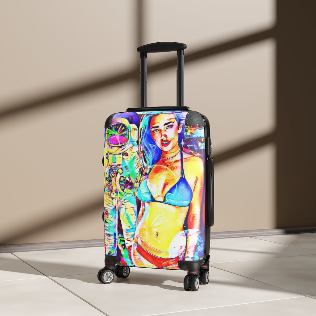 Getrott Astronaut Girlfriend Graffiti Art Cabin Suitcase Inner Pockets Extended Storage Adjustable Telescopic Handle Inner Pockets Double wheeled Polycarbonate Hard-shell Built-in Lock