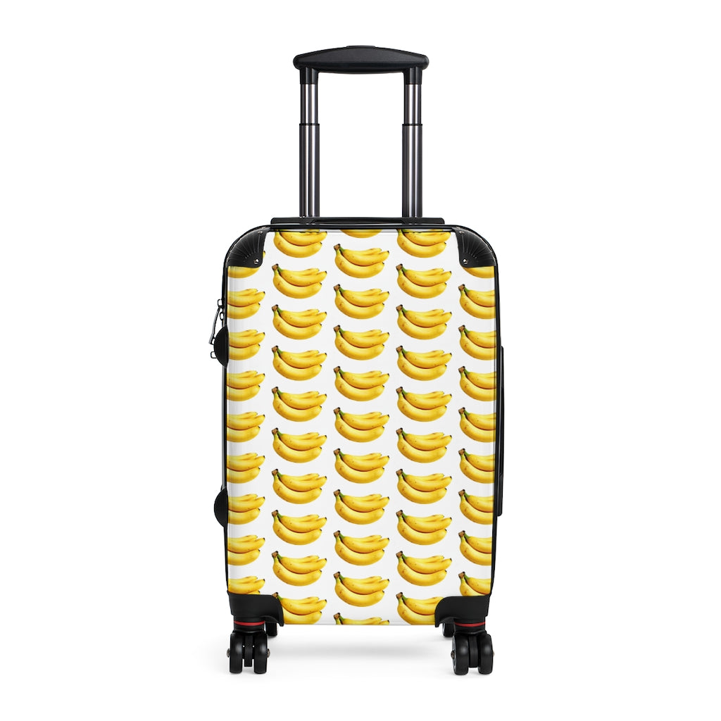 Getrott Banana Fruit Print Pattern Cabin Suitcase Inner Pockets Extended Storage Adjustable Telescopic Handle Inner Pockets Double wheeled Polycarbonate Hard-shell Built-in Lock