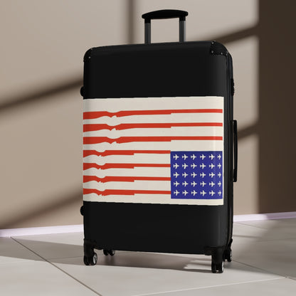 Getrott US Flag Guns for Stripes Planes for Stars 1970 World Classic Poster Black Cabin Suitcase Extended Storage Adjustable Telescopic Handle Double wheeled Polycarbonate Hard-shell Built-in Lock-Bags-Geotrott