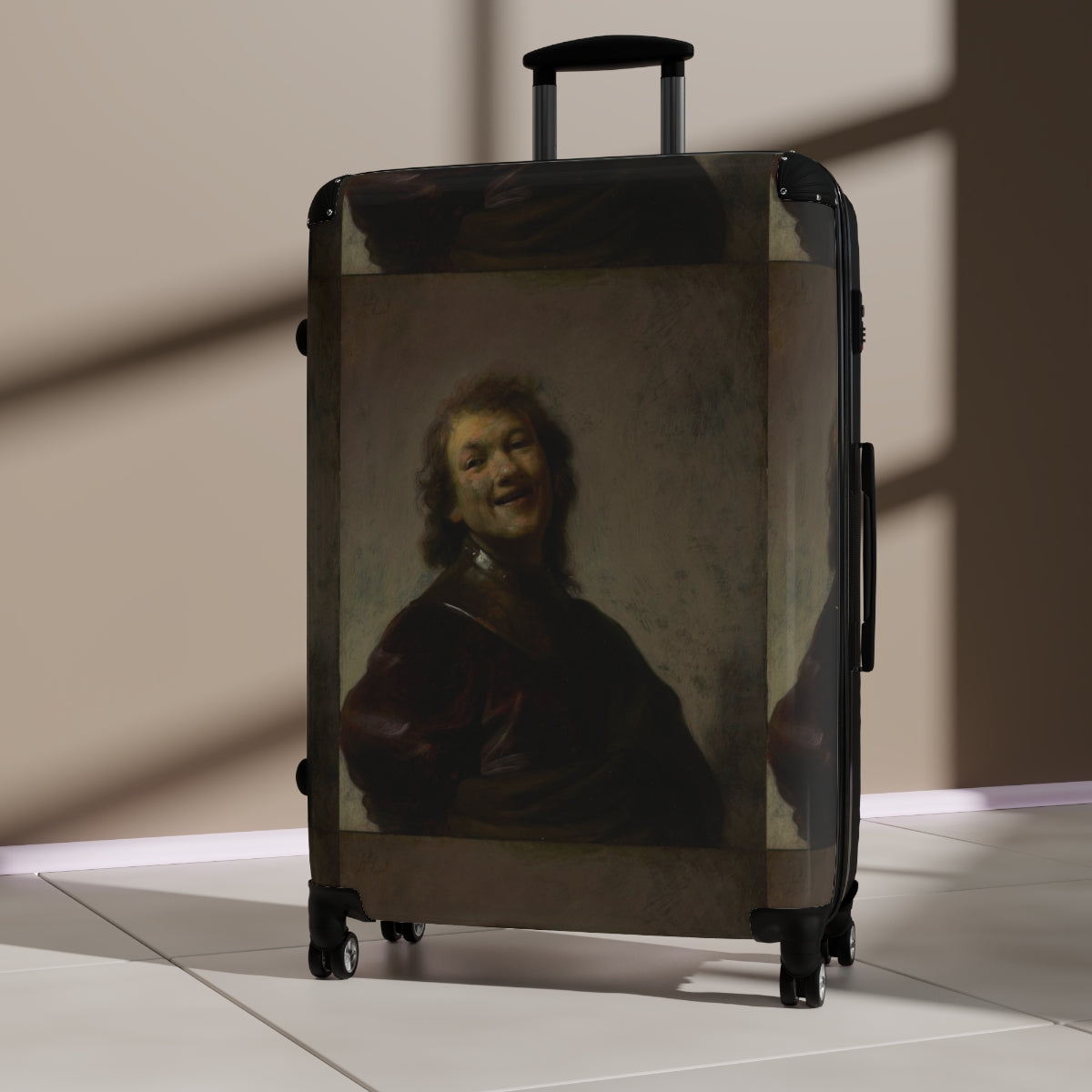 Getrott Rembrandt Laughing by Rembrandt Black Cabin Suitcase Extended Storage Adjustable Telescopic Handle Double wheeled Polycarbonate Hard-shell Built-in Lock-Bags-Geotrott