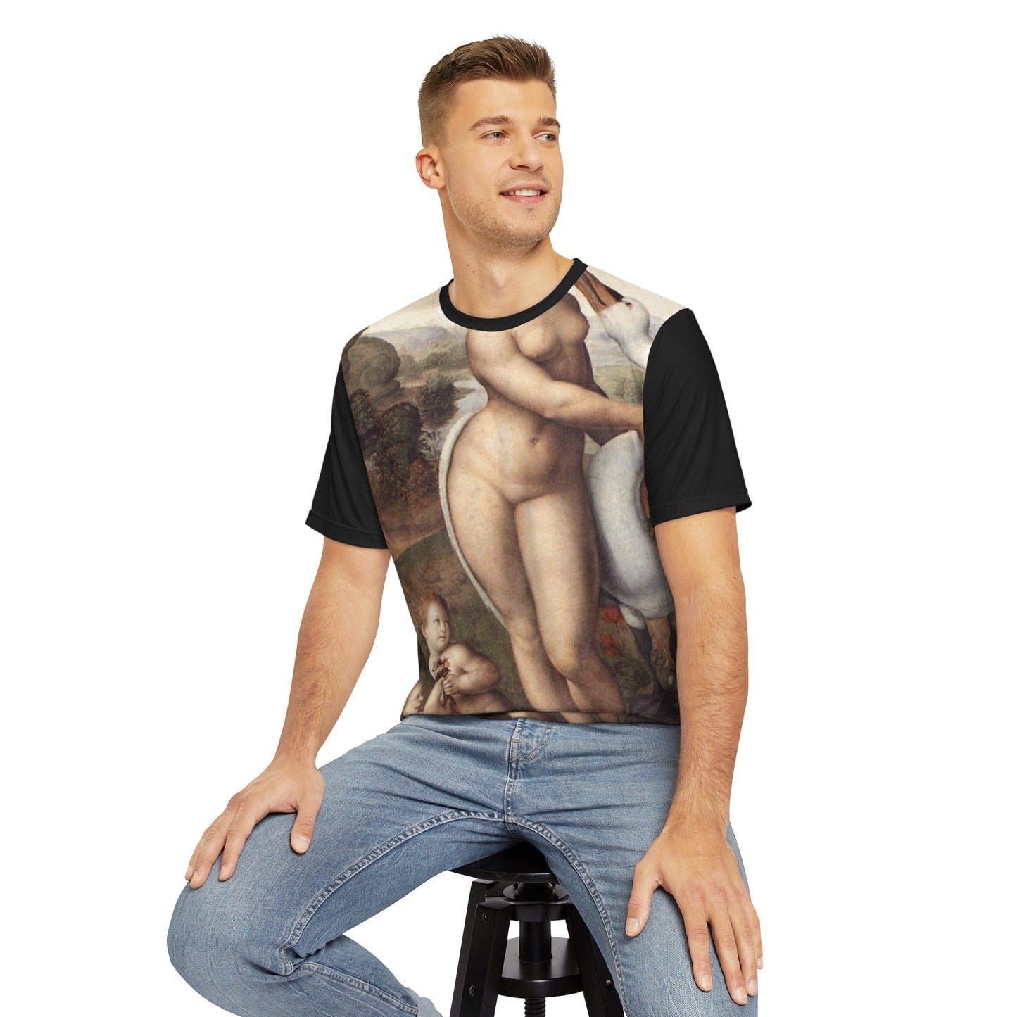 Leonardo da Vinci Painting Leda and the Swan 1510-1515 Classic Art Men's Polyester Tee (AOP)-All Over Prints-Geotrott