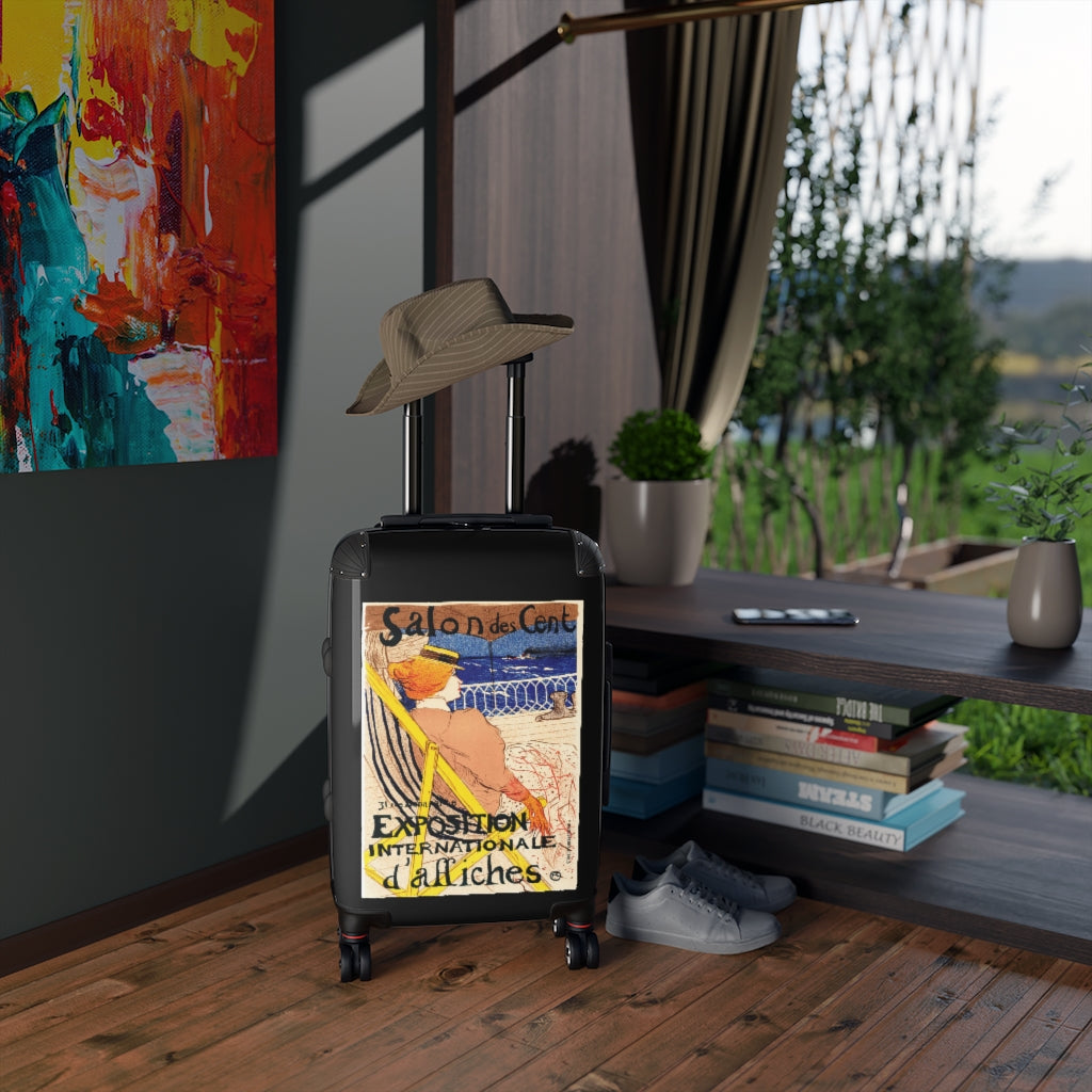 Getrott Salon de Cent Exposition Internationale di Affiches World Classic Poster Black Cabin Suitcase Inner Pockets Extended Storage Adjustable Telescopic Handle Inner Pockets Double wheeled Polycarbonate Hard-shell Built-in Lock