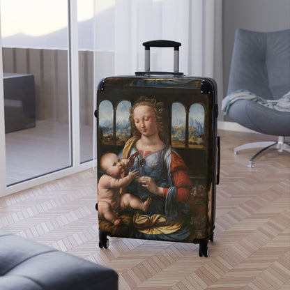 Getrott Madonna of the Carnation by Leonardo Da Vinci Black Cabin Suitcase Extended Storage Adjustable Telescopic Handle Double wheeled Polycarbonate Hard-shell Built-in Lock-Bags-Geotrott