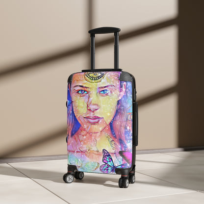 Getrott Third Eye Girl Graffiti Cabin Suitcase Inner Pockets Extended Storage Adjustable Telescopic Handle Inner Pockets Double wheeled Polycarbonate Hard-shell Built-in Lock