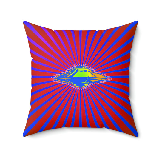 Geotrott Alien UFO Space Ship Flying Saucer Secret Aircraft Pink Blue Spun Polyester Square Pillow-Home Decor-Geotrott