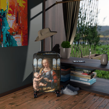 Getrott Madonna of the Carnation by Leonardo Da Vinci Black Cabin Suitcase Extended Storage Adjustable Telescopic Handle Double wheeled Polycarbonate Hard-shell Built-in Lock-Bags-Geotrott