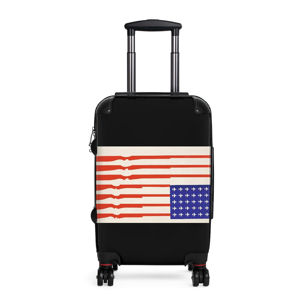 Getrott US Flag Guns for Stripes Planes for Stars 1970 World Classic Poster Black Cabin Suitcase Extended Storage Adjustable Telescopic Handle Double wheeled Polycarbonate Hard-shell Built-in Lock-Bags-Geotrott