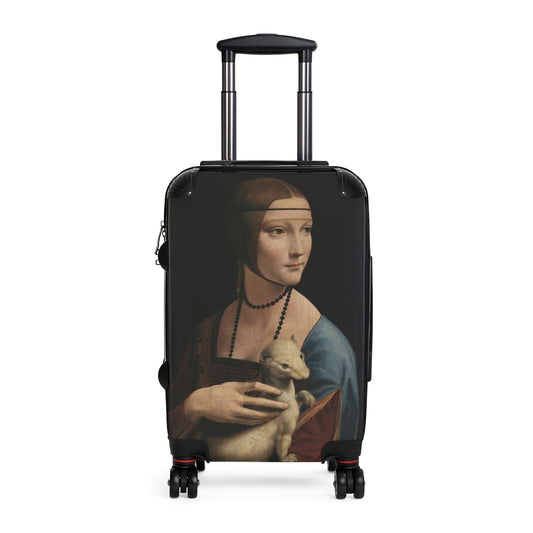 Getrott The Lady with an Ermine by Leonardo Da Vinci Black Cabin Suitcase Extended Storage Adjustable Telescopic Handle Double wheeled Polycarbonate Hard-shell Built-in Lock-Bags-Geotrott