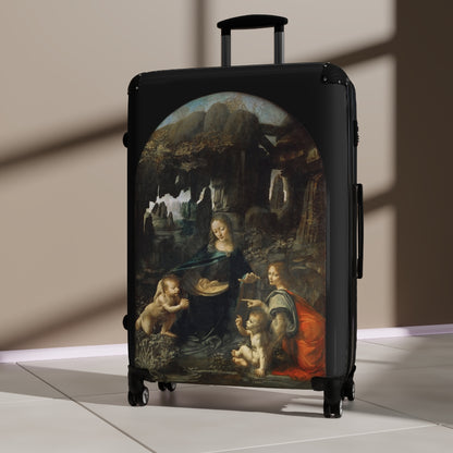 Getrott The Virgin of the Rocks by Leonardo Da Vinci Black Cabin Suitcase Extended Storage Adjustable Telescopic Handle Double wheeled Polycarbonate Hard-shell Built-in Lock-Bags-Geotrott