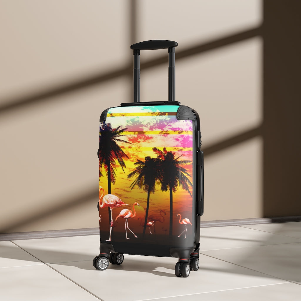 Getrott Beach Flamingos Sunset Art Cabin Suitcase Extended Storage Adjustable Telescopic Handle Double wheeled Polycarbonate Hard-shell Built-in Lock-Bags-Geotrott