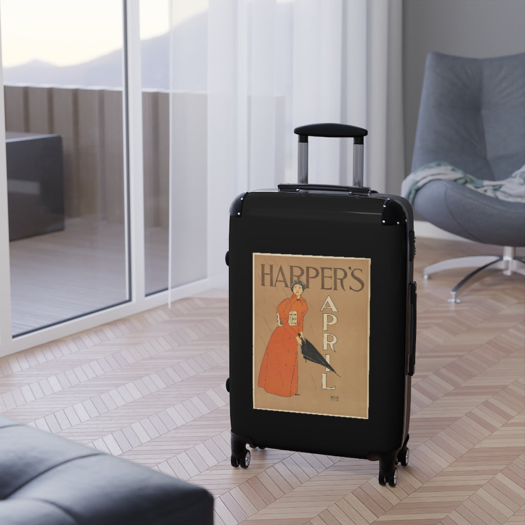 Getrott Harpers April World Classic Poster Black Cabin Suitcase Inner Pockets Extended Storage Adjustable Telescopic Handle Inner Pockets Double wheeled Polycarbonate Hard-shell Built-in Lock