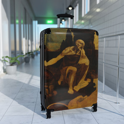 Getrott Saint Jerome in the Wilderness by Leonardo Da Vinci Black Cabin Suitcase Extended Storage Adjustable Telescopic Handle Double wheeled Polycarbonate Hard-shell Built-in Lock-Bags-Geotrott