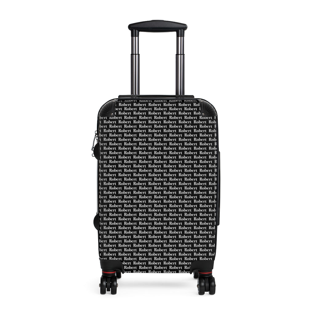 Getrott Personalized Robert Name Pattern Black Cabin Suitcase Extended Storage Adjustable Telescopic Handle Double wheeled Polycarbonate Hard-shell Built-in Lock-Bags-Geotrott