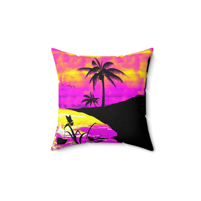 Sunset Beach on San Juan El Morro Palms Pink Purple White Spun Polyester Square Pillow-Home Decor-Geotrott