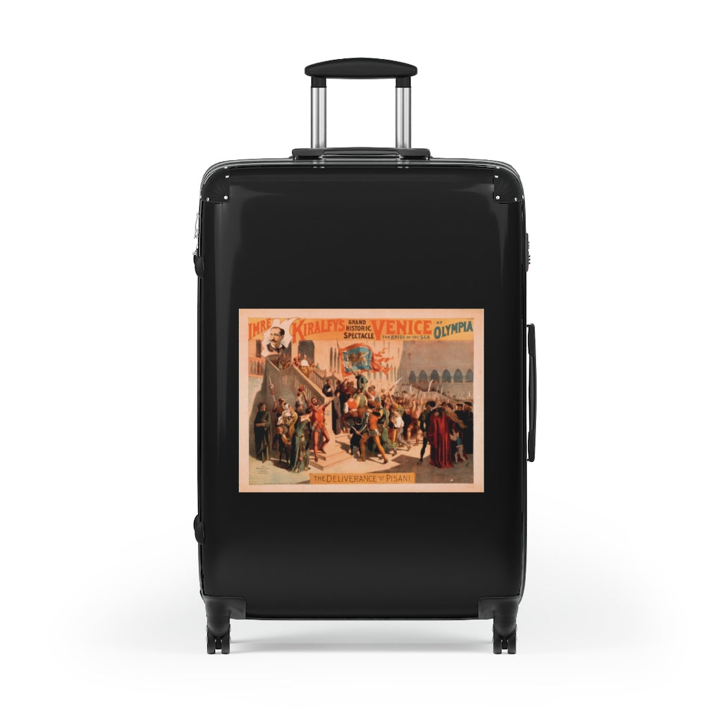 Getrott The Deliverance of Pisanl Imre Kiralfys Grand Historic Spectacle Venice The Bridge of the Sea at Olympia 1 World Classic Poster Black Cabin Suitcase Carry-On Travel Check Luggage 4-Wheel Spinner Suitcase Bag Multiple Colors and Sizes-Bags-Geotrott
