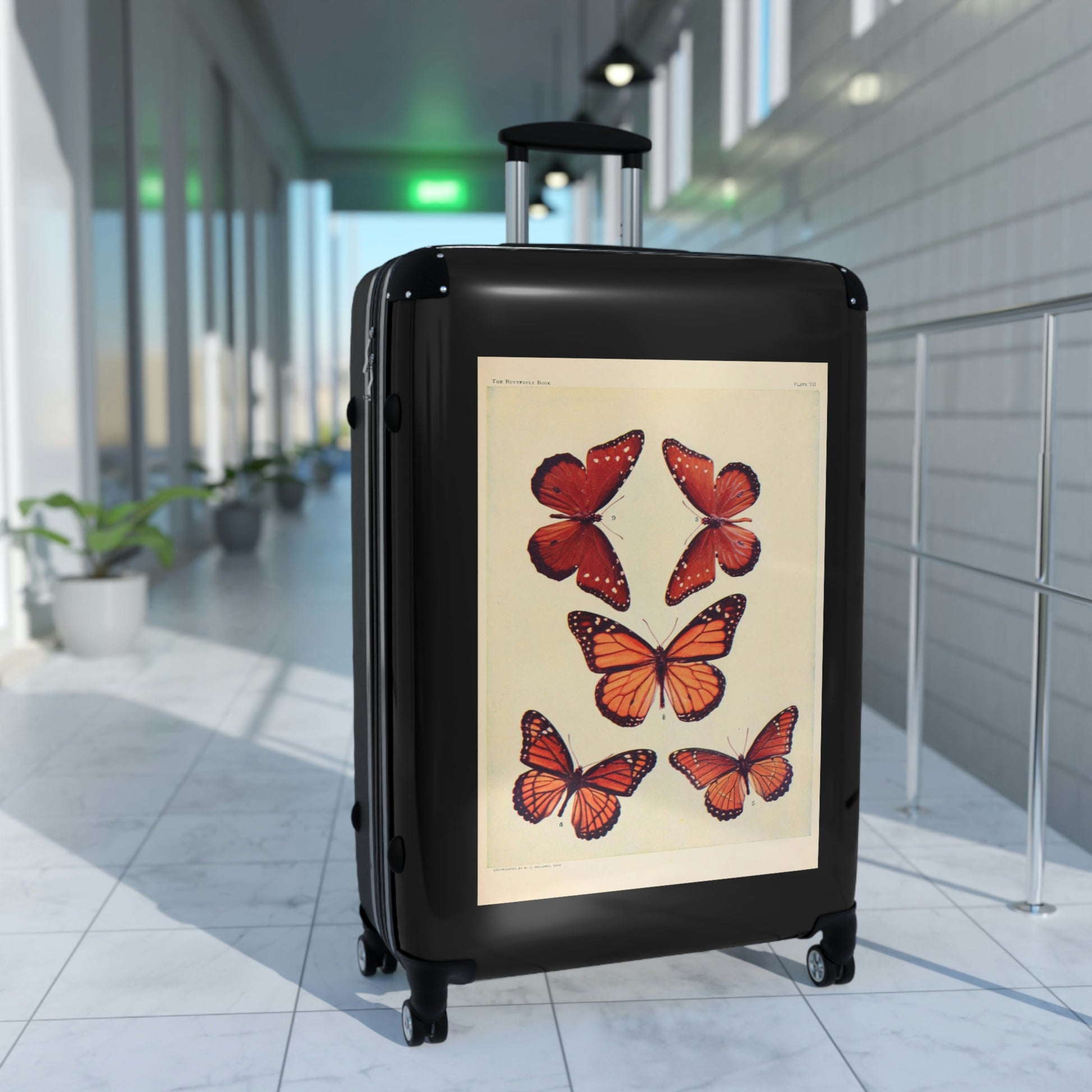 Getrott The Butterfly Book Butterflies Macrolepidopteran Rhopalocera Red Lepidoptera Black Cabin Suitcase Rolling Luggage Inner Pockets Extended Storage Adjustable Telescopic Handle Inner Pockets Double wheeled Polycarbonate Hard-shell Built-in Lock