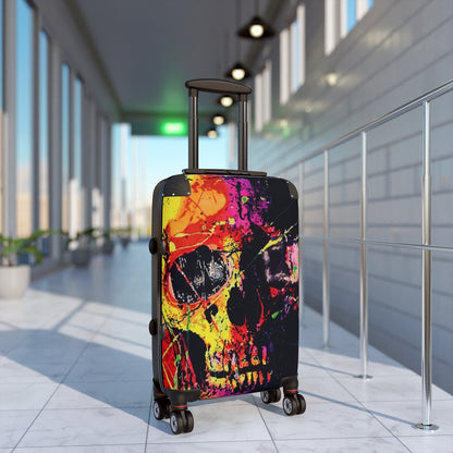 Getrott Skull Graffiti Art Cabin Suitcase Extended Storage Adjustable Telescopic Handle Double wheeled Polycarbonate Hard-shell Built-in Lock Carry-On Travel Check Luggage 4-Wheel Spinner Suitcase Bag Multiple Colors and Sizes-Bags-Geotrott