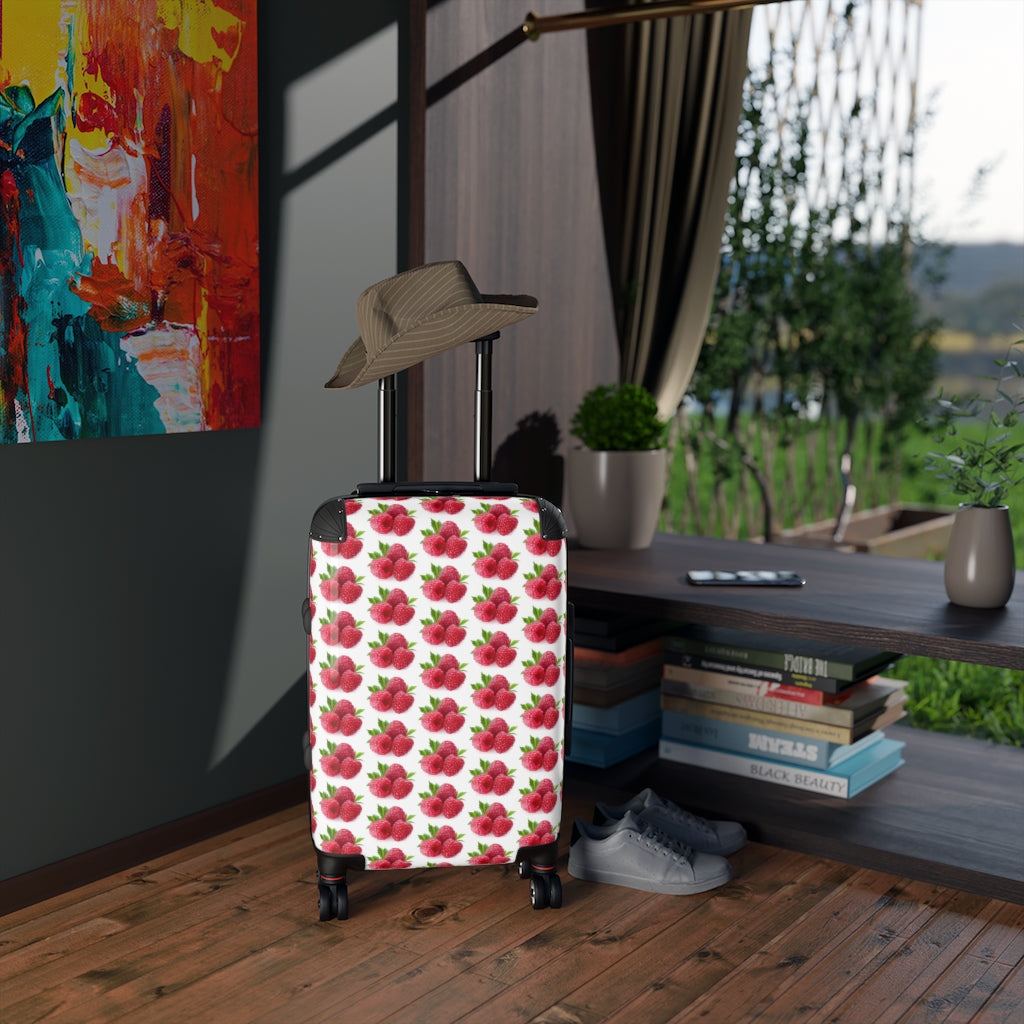 Getrott Raspberries Fruit Pattern Cabin Suitcase Inner Pockets Extended Storage Adjustable Telescopic Handle Inner Pockets Double wheeled Polycarbonate Hard-shell Built-in Lock