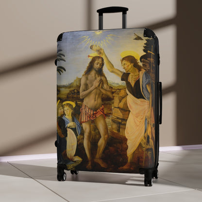 Getrott The Baptism of Christ (Verrocchio and Leonardo) Black Cabin Suitcase Extended Storage Adjustable Telescopic Handle Double wheeled Polycarbonate Hard-shell Built-in Lock-Bags-Geotrott