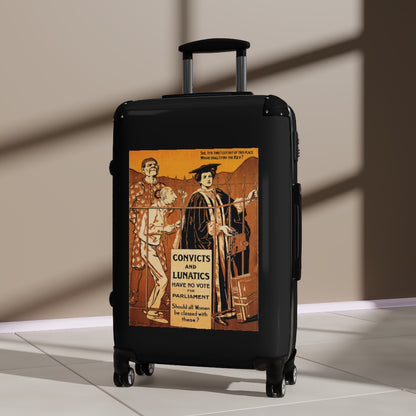 Getrott Convicts and Lunatics have No Vote for Parliament Black Cabin Suitcase Extended Storage Adjustable Telescopic Handle Double wheeled Polycarbonate Hard-shell Built-in Lock-Bags-Geotrott